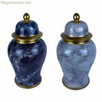 Tibor DKD տան դեկոր՝ ճենապակյա կապույտ, ոսկեգույն մարմարե, ժամանակակից, 17 x 17 x 32 սմ (2 հատ)