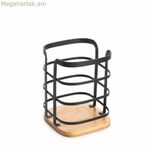 Դանակ-պատառաքաղի զամբյուղ DKD Home Decor սև բնական բամբուկե պողպատ 12 x 12 x 14,5 սմ