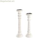 Մոմակալ DKD տան դեկորի համար՝ երկաթե մանգոյի փայտից, շերտավորված (2 հատ) (15 x 15 x 53 սմ)