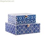 Զարդերի տուփ DKD տան դեկոր կապույտ մուգ կապույտ փայտ 24 x 20 x 8 սմ (2 հատ)