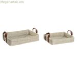 Զամբյուղների հավաքածու DKD Տան դեկոր Բնական մանրաթել Բնական քաղաքային 41 x 32 x 9 սմ