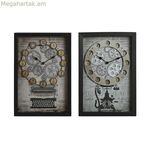 Պատի ժամացույց Home ESPRIT Դեղին Սպիտակ Սև Մոխրագույն Մետաղական Բյուրեղապակյա Վինտաժ 27,5 x 6,5 x 40,5 սմ (2 հատ)