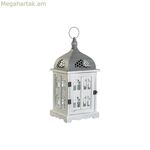 Լապտեր DKD տան դեկոր՝ հնեցված սպիտակ մոխրագույն փայտե բյուրեղապակյա 19 x 19 x 42 սմ