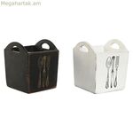 Դանակ-պատառաքաղի զամբյուղ Home ESPRIT Սպիտակ Սև Եղևնու փայտ 15 x 15 x 18 սմ