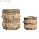 Տնային ծաղկամանների հավաքածու ESPRIT շագանակագույն ռաֆիա ցեմենտ արևադարձային 23 x 22 x 25 սմ