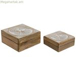 Զարդատուփ Home ESPRIT Սպիտակ բնական մանգոյի փայտից 18 x 18 x 9 սմ (2 հատ)