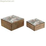 Զարդատուփ Home ESPRIT Կանաչ Նարնջագույն Մանգոյի փայտ 18 x 18 x 9 սմ (2 հատ)