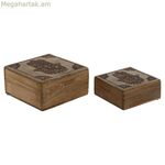 Զարդատուփ Home ESPRIT Բնական մանգոյի փայտից 18 x 18 x 9 սմ (2 հատ)