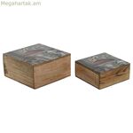 Զարդատուփ Home ESPRIT Կապույտ բնական մանգոյի փայտից 18 x 18 x 9 սմ (2 հատ)