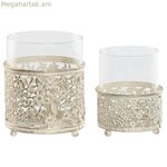 Մոմակալ Home ESPRIT Cream Metal Crystal 11 x 11 x 13 սմ (2 հատ)