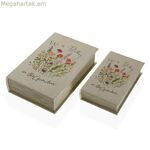 Դեկորատիվ տուփերի հավաքածու Versa Book Flowers կտավ MDF փայտ 7 x 27 x 18 սմ