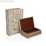 Դեկորատիվ տուփերի հավաքածու Versa Nature կտավ MDF փայտե գիրք 7 x 27 x 18 սմ