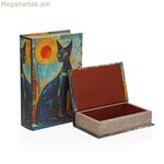 Դեկորատիվ տուփ Versa կտավ MDF փայտե գիրք կատու