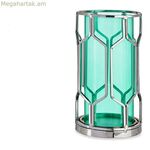 Մոմակալ՝ նվերների համար, կապույտ, արծաթագույն, մետաղական, ապակի, 11,5 x 19,5 x 11,5 սմ