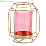 Մոմակալ՝ նվերների դեկոր վարդագույն ոսկեգույն մետաղական ապակիով 19 x 20 x 19 սմ լապտեր