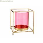 Մոմակալ՝ նվերների դեկոր վարդագույն ոսկեգույն մետաղական ապակի 14 x 15,5 x 14 սմ քառակուսի