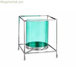 Մոմակալ՝ նվերների դեկոր՝ կապույտ, արծաթագույն, մետաղական, ապակի, 14 x 15,5 x 14 սմ, քառակուսի