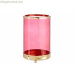 Մոմակալ՝ նվերների դեկոր՝ վարդագույն ոսկեգույն մետաղական ապակիով 12,2 x 19,5 x 12,2 սմ գլանաձև