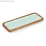 Կենտրոնական զարդարանք՝ նվերների համար, սպիտակ, շագանակագույն, կանաչ, խեժ, մանգոյի փայտ, 38 x 15 սմ, բույսի տերև