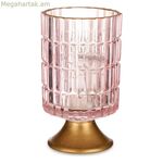 LED լապտեր՝ վարդագույն ոսկեգույն ապակե շերտերով, 10,7 x 18 x 10,7 սմ