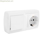 Խրոցակի վարդակ Solera mur63u Schuko երկբևեռ կրկնակի անջատիչ/կոմուտատոր սպիտակ մակերեսով 16 Ա