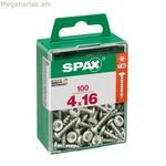 SPAX Wirox Wood պտուտակների տուփ՝ կլոր գլխիկով ծայրակալով, 100 հատ (4 x 16 մմ)
