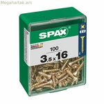SPAX պտուտակների տուփ՝ հարթ գլխիկով 3,5 x 16 մմ (100 միավոր)