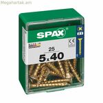 SPAX պտուտակների տուփ՝ փայտե պտուտակ, հարթ գլխիկով (5 x 40 մմ) (5,0 x 40 մմ)