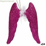 Սուրբ Ծննդյան խաղալիք Krist+ Ֆուքսիա գույնի պլաստիկե փայլուն հրեշտակի թևիկներ 12,5 x 15 x 2,5 սմ (24 հատ)