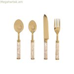 Դանակ-պատառաքաղ Home ESPRIT Սպիտակ Ոսկեգույն Չժանգոտվող պողպատ Մարգարիտ 4,5 X 2 X 21 սմ 16 հատ