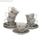 6 բաժակների հավաքածու ափսեով Versa Glob ճենապակյա