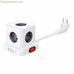 Հոսանքի վարդակ - 5 վարդակ անջատիչով Fbright White 3680 W (1,5 մ)