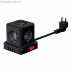 Սնուցման վարդակ - 5 վարդակ անջատիչով Fbright Black 3680 W (1,5 մ)