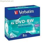 DVD-RW Verbatim 5 միավոր սև 4,7 ԳԲ 4x (5 միավոր)