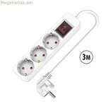 3-socket plugboard with power switch TM Electron 3680 W White (3 m)