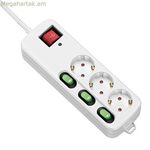 3-socket plugboard with power switch TM Electron 3680 W White (1,5 m)