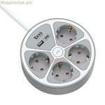 4-socket plugboard with power switch TM Electron 3680 W White Grey 30 W (1,5 m)