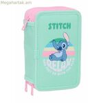 Եռակի մատիտի տուփ՝ կարված կանաչ 12,5 x 19,5 x 5,5 սմ, 37 հատ