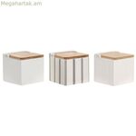 Աղաման կափարիչով Home ESPRIT սպիտակ բամբուկե քարե ամանեղեն 11 x 11 x 11 սմ (3 հատ)