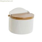 Աղաման կափարիչով DKD Home Decor սպիտակ բնական բամբուկե ճենապակի 12 x 10 x 11 սմ