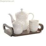 Թեյի սպասք Home ESPRIT Սպիտակ Մուգ շագանակագույն Բամբուկե ճենապակյա