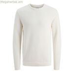 Տղամարդու սվիտեր առանց գլխարկի՝ Jack & Jones Jjotto տրիկոտաժե, կլոր վզնոցով, սպիտակ