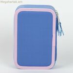 Եռակի մատիտի տուփ՝ վարդագույն կարով 12,5 x 6,5 x 19,5 սմ