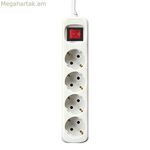 4-վարդակիցով վարդակ՝ սնուցման անջատիչով, արծաթագույն, էլեկտրոնիկա, սպիտակ