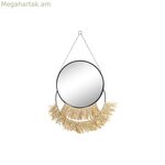 Պատի հայելի DKD Home Decor Սև Ոսկեգույն Բնական Ծոպերով Բոհո ոճով 55 x 2,5 x 83 սմ