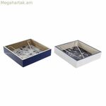Անձեռոցիկի պահոց DKD Home Decor մետաղական սպիտակ մուգ կապույտ MDF փայտե (2 հատ)